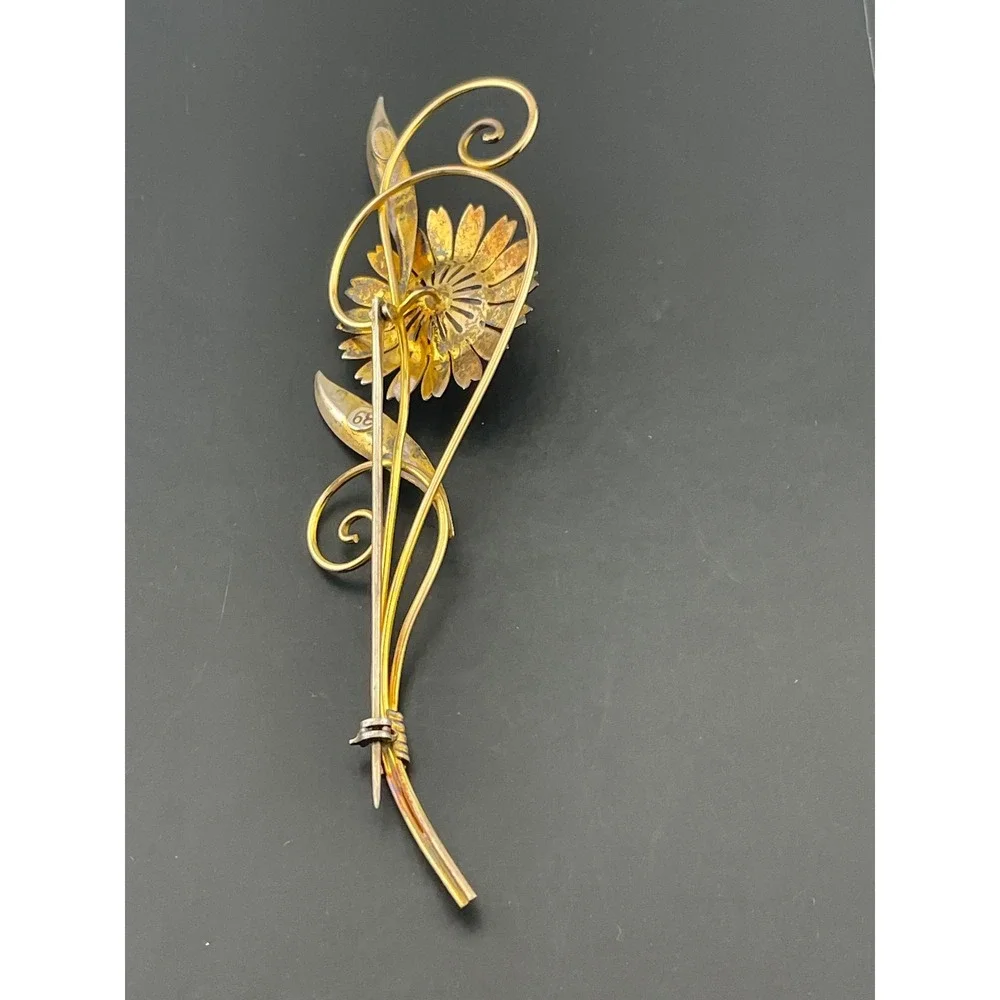 Van‎ Dell Sterling & 12K Gold Filled Floral Spray Brooch 1940s Vintage retro era